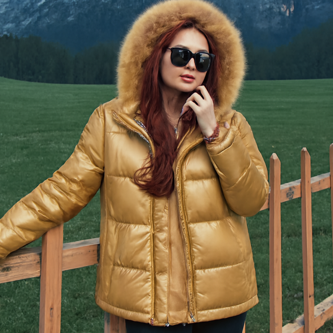 Short Winter Jacket Hooded Slim Cotton Bright