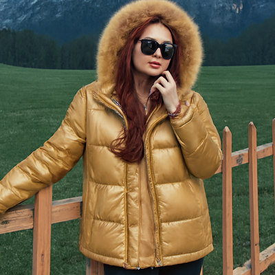 Short Winter Jacket Hooded Slim Cotton Bright