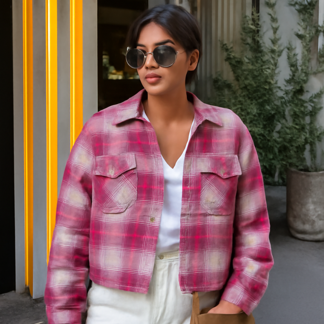 Short Winter Jacket chess Womens Auntumn