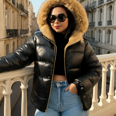 Short Winter Jacket Hooded Slim Cotton Bright