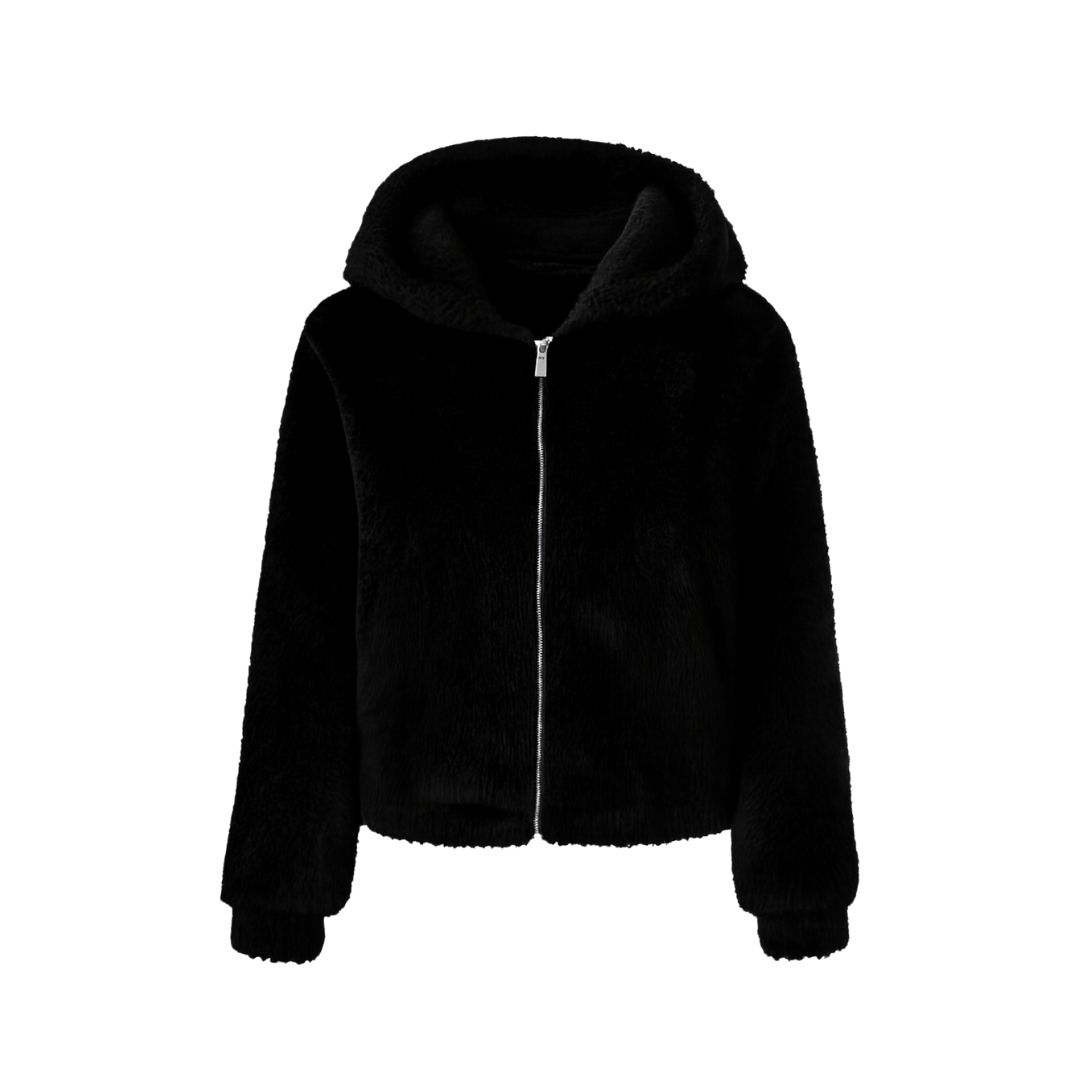 Winter Jacket Black faux rabbit fur lapel Warm