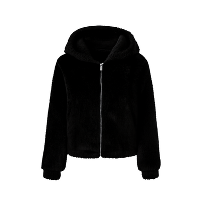 Winter Jacket Black faux rabbit fur lapel Warm