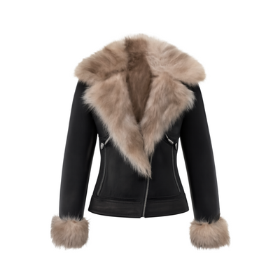 Winter Jacket Black Fur Motorcycle Warm