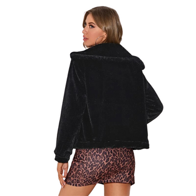 Winter Jacket Black faux rabbit fur lapel Warm