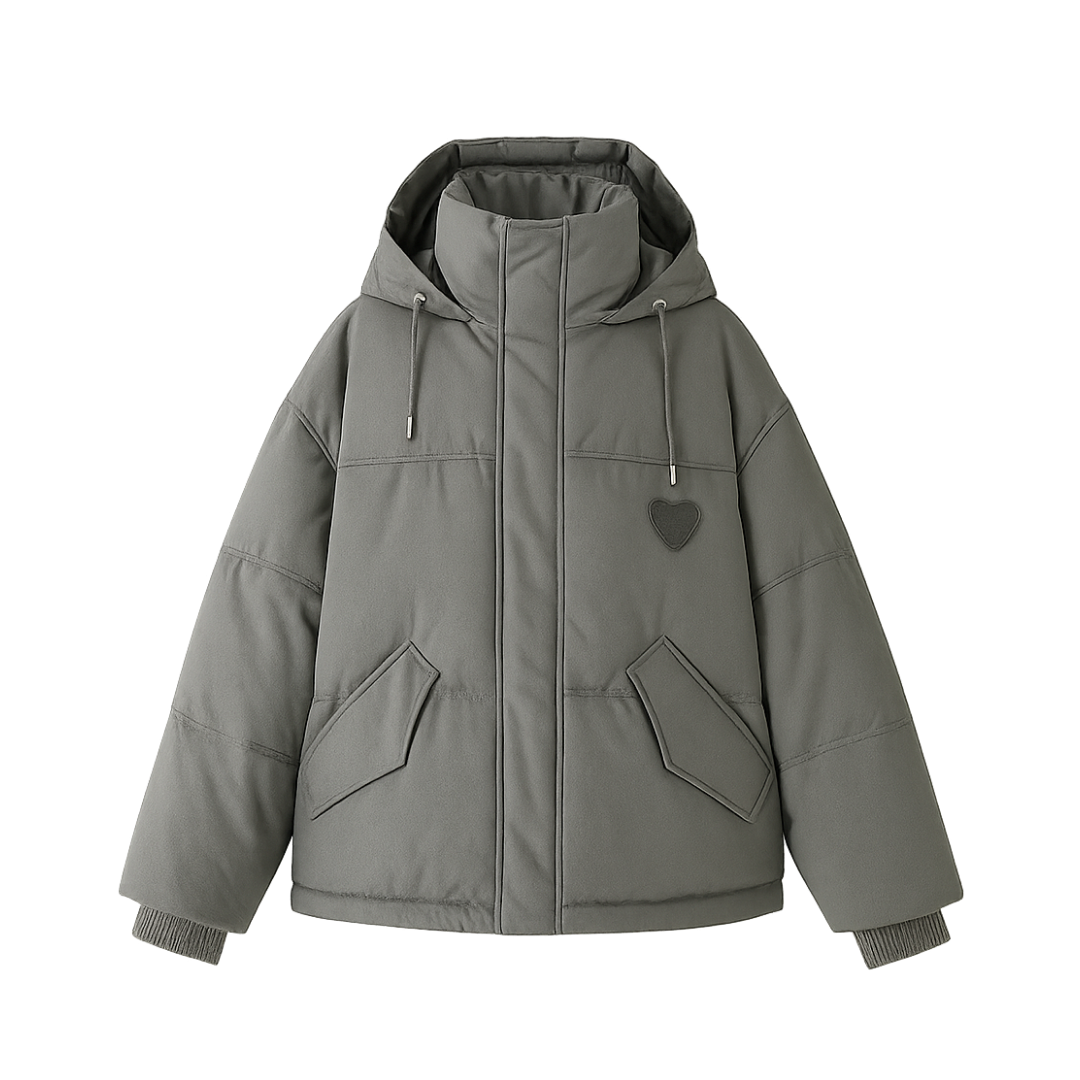 Short Down Winter Jacket Female With Hearts