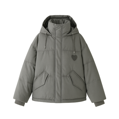 Short Down Winter Jacket Female With Hearts