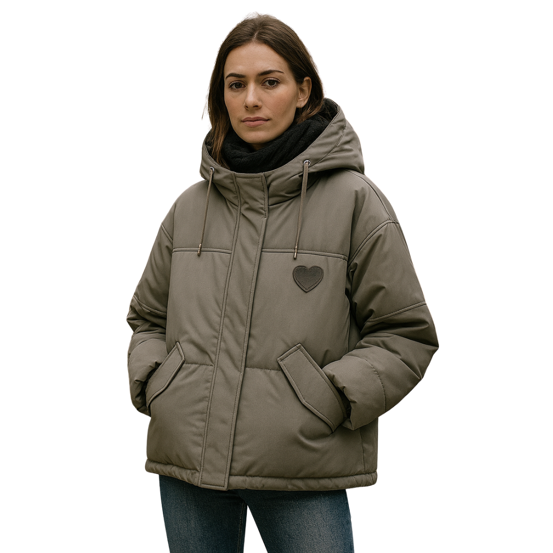 Short Down Winter Jacket Female With Hearts
