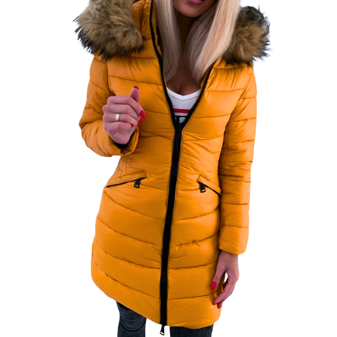 Winter Jacket with hood Long Yellow Fur Collar