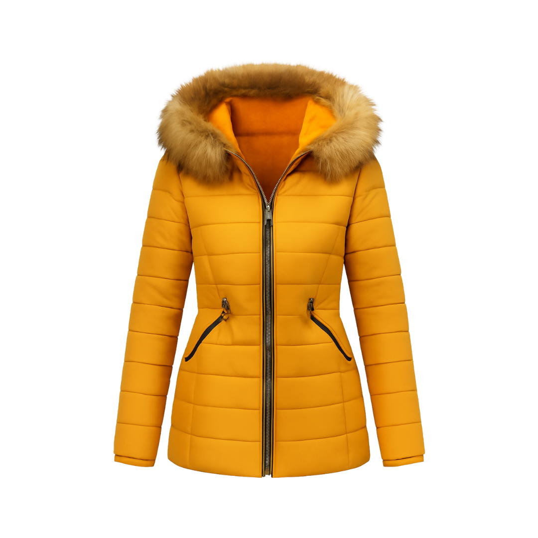 Winter Jacket with hood Long Yellow Fur Collar