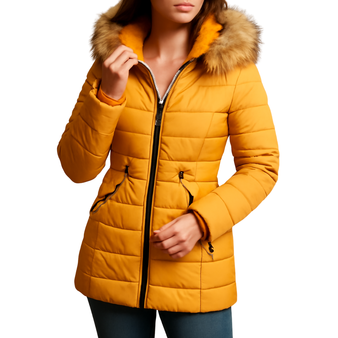 Winter Jacket with hood Long Yellow Fur Collar