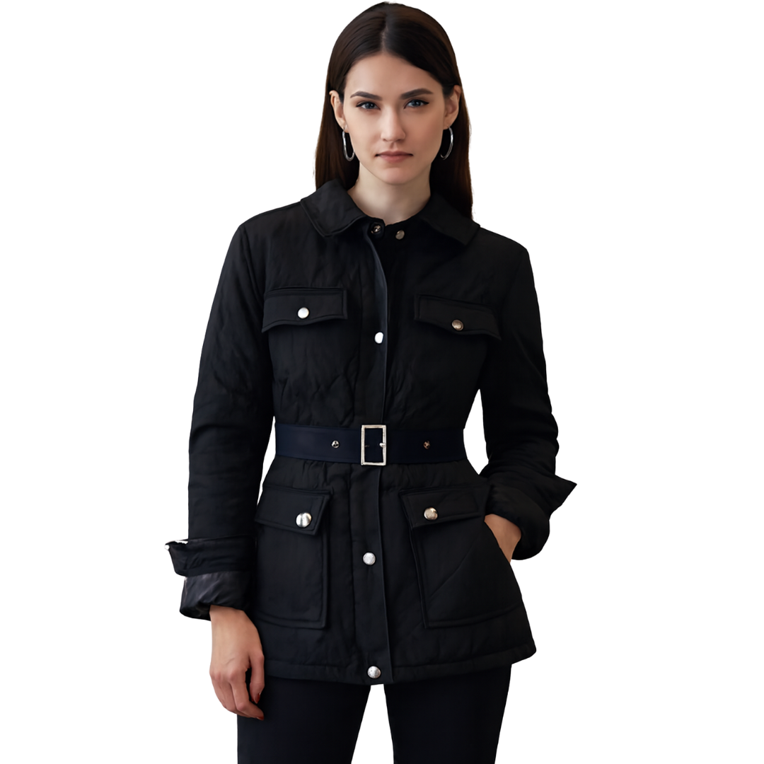 Winter Jacket for Women black padded thick slim coat