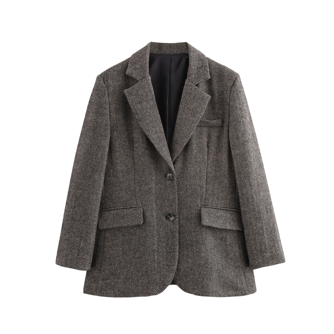 Wool Winter Jacket Commute Mnimalist Versatile Herringbone Pattern Wool-containing