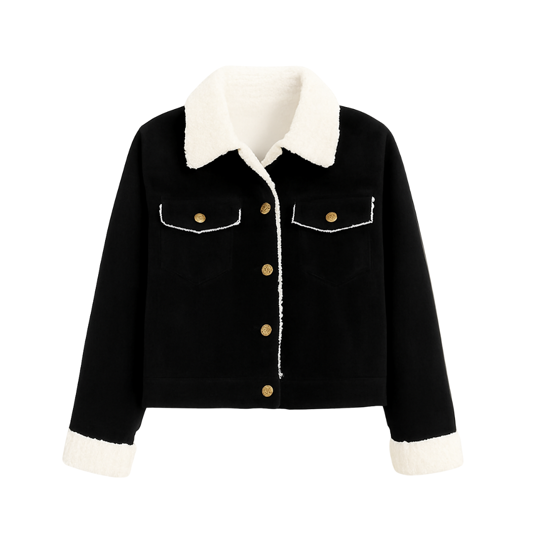 Wool Winter Jacket Ladies Collar Lamb Corduroy Stiiching