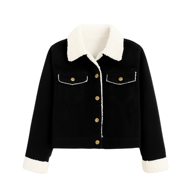 Wool Winter Jacket Ladies Collar Lamb Corduroy Stiiching