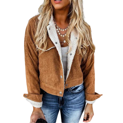 Wool Winter Jacket Ladies Collar Lamb Corduroy Stiiching