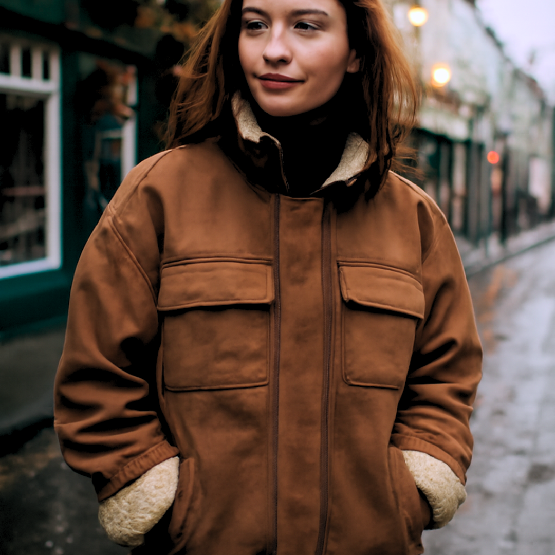 Wool Winter Jacket Suede Lamb Cotton-padded