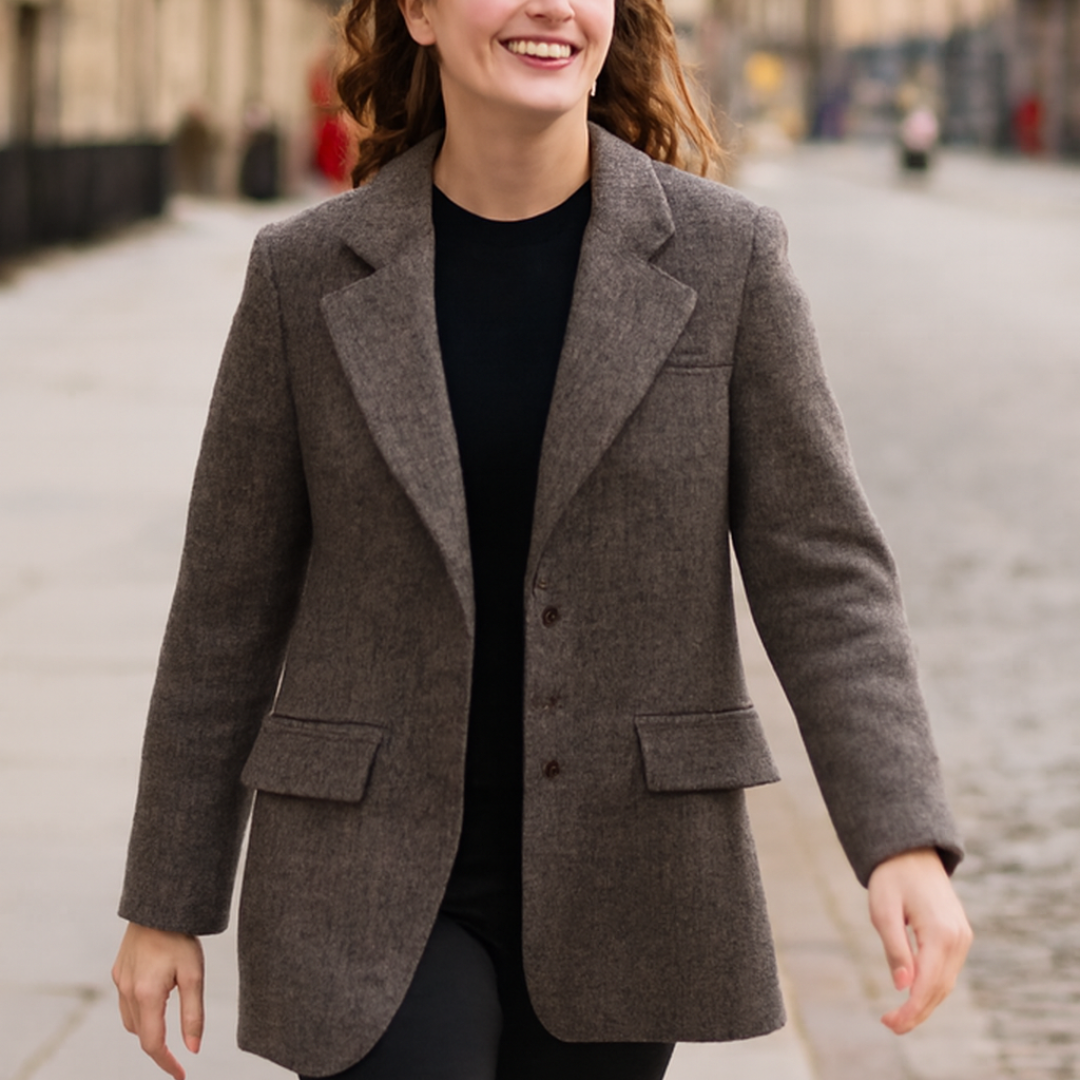 Wool Winter Jacket Commute Mnimalist Versatile Herringbone Pattern Wool-containing