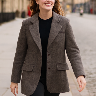 Wool Winter Jacket Commute Mnimalist Versatile Herringbone Pattern Wool-containing